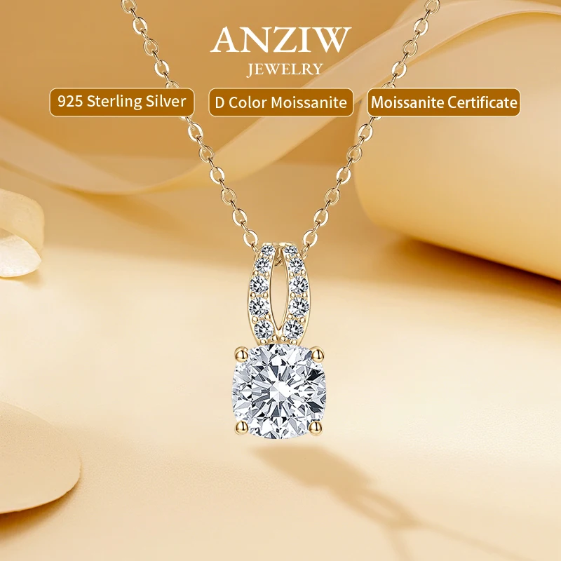 

Anziw 2025 New 2.50CT Cushion Cut D-E Moissanite Pendant Necklace 925 Silver for Women 8x8mm Lab Diamond Jewelry Gifts Chritsmas