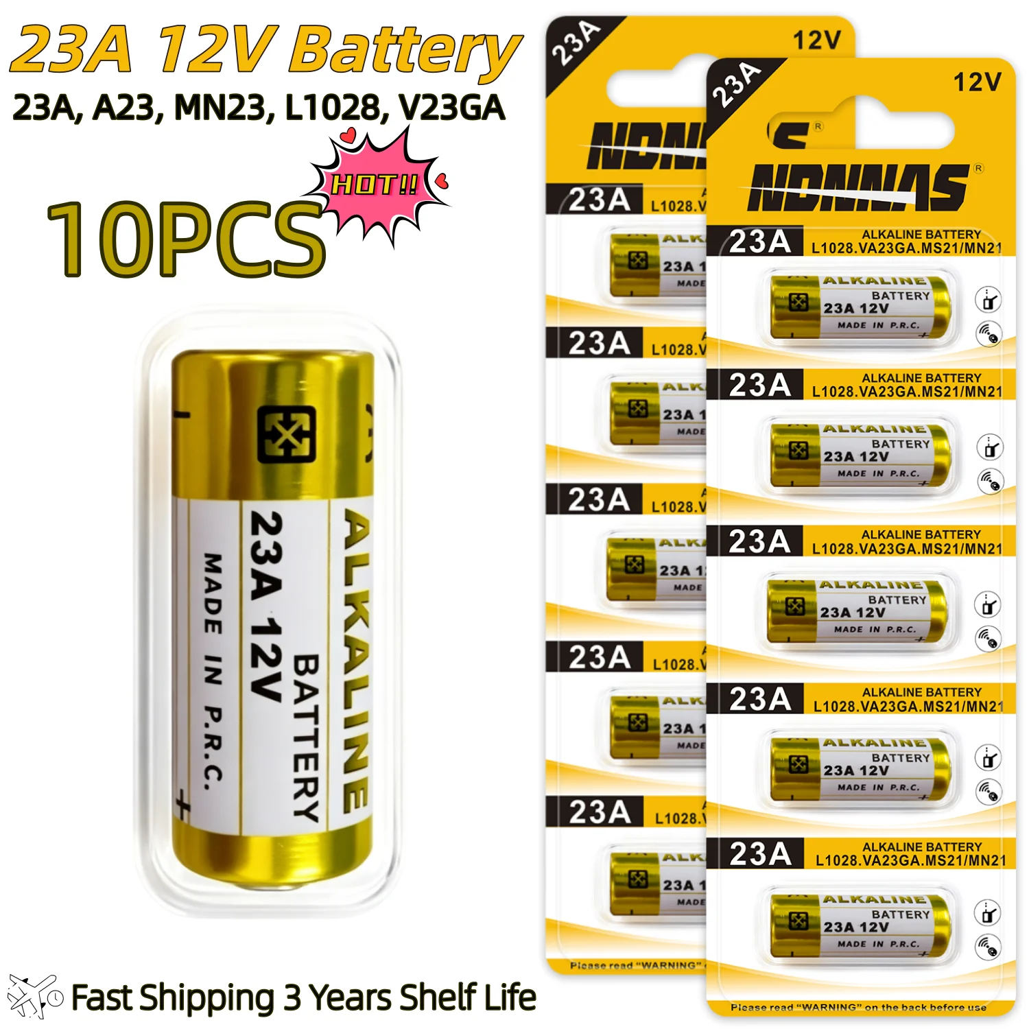 23A 12V Alkaline Battery 23GA E23A EL12 L1028 V23GA A23 Batteries for Doorbel Car Alarm Remote Control Key Fob Electronic Device