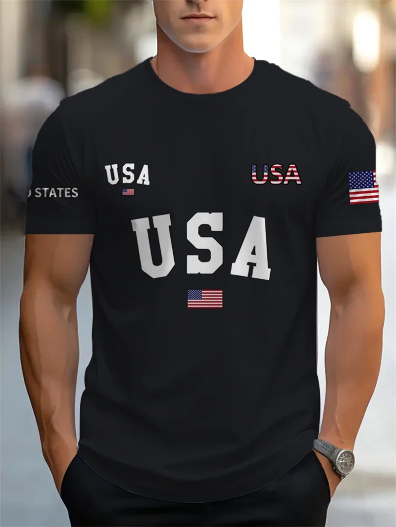Vintage Herren T-Shirt mit USA-Flaggendruck Amerikanischer Rundhalsausschnitt Kurzarm Sommer Casual Streetwear Atmungsaktive Oberteile