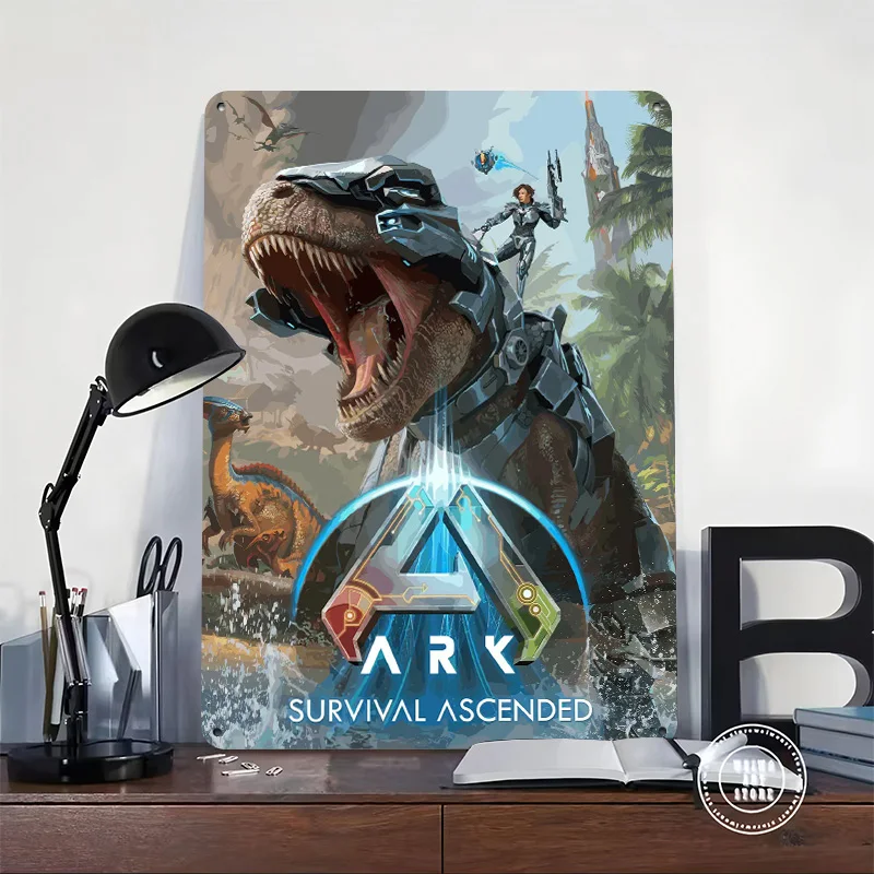 ARK: Survival Ascended Game Poster Retro 3D Printed Metal Signs Customized Wall Hanging Gift for Home Decoration Ornaments House