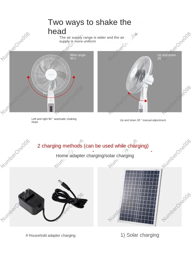 Rechargeable Electric Fan Super Large Battery Portable Household Floor for More Than 8 Hours Wireless Mobile Solar Energy