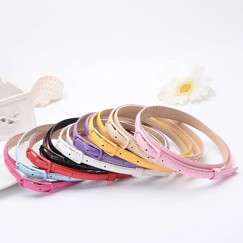 Women Girls Japanese-style Candy Color Belts 1.2cm Super-thin PU Waistbands Simple Solid Color Casual Belts Apparel Accessories