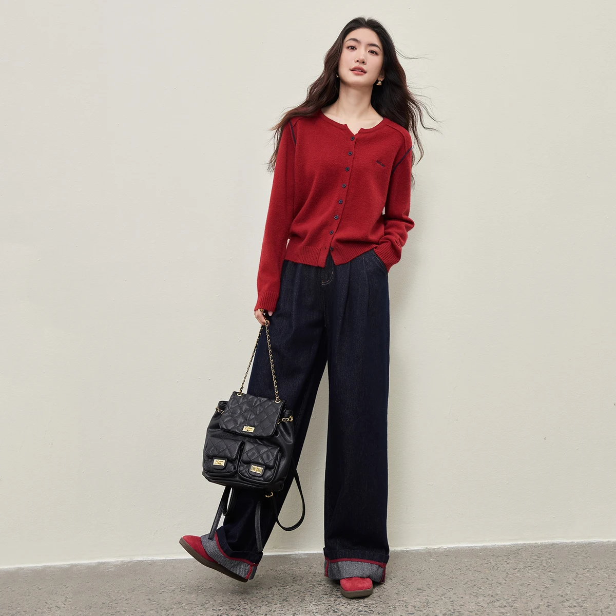 سترة نسائية مطرزة متباينة من SENTUBILA سترات شتوية غير رسمية برقبة دائرية ملابس نسائية محبوكة فضفاضة W54ED4972