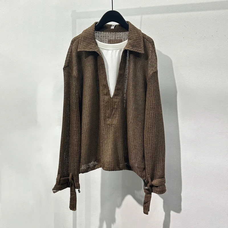 HKSH Spring Autumn New Man Dark Style Design Niche Hollow Out Fake Two-Piece Patchwork Long Sleeve Shirts Loose Pullover HK13625