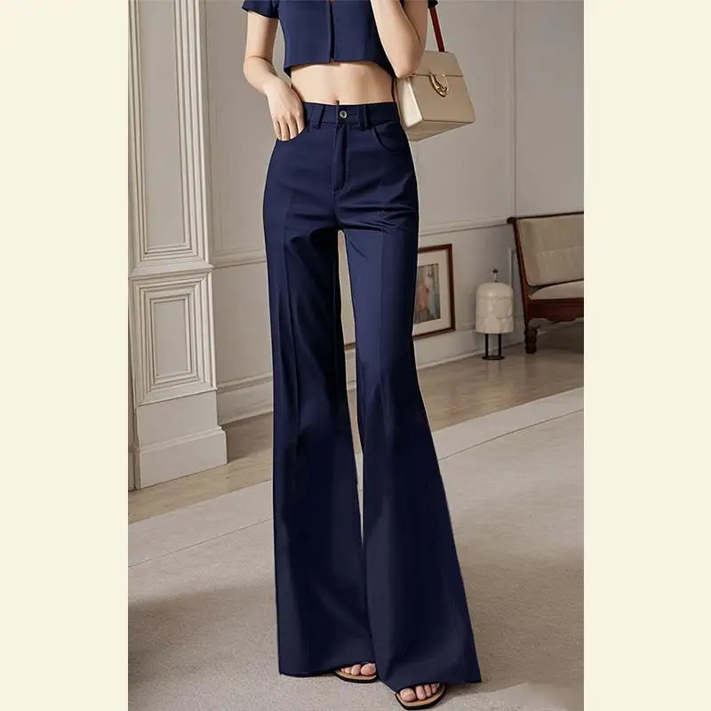 Fashion Navy Blue Light Wide-leg Pants Women Spring Autumn Pear-shaped Body High Waist Drooping Slim Straight-leg Casual Pants