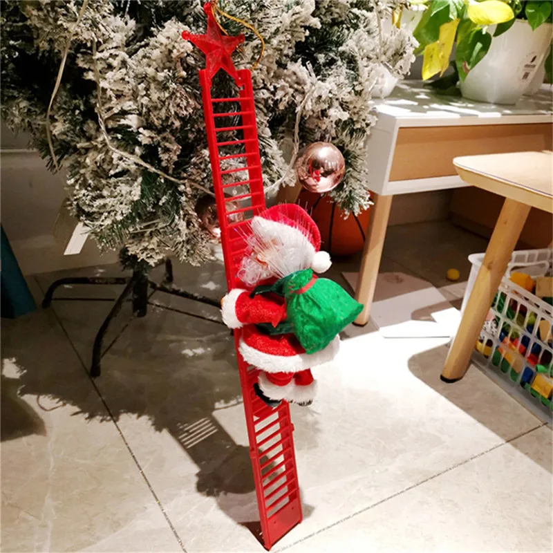 Electric Climbing Ladder Santa Claus Doll Toys Funny Christmas Ornaments Gift New Year Christmas Tree Hanging Home Decor Gifts