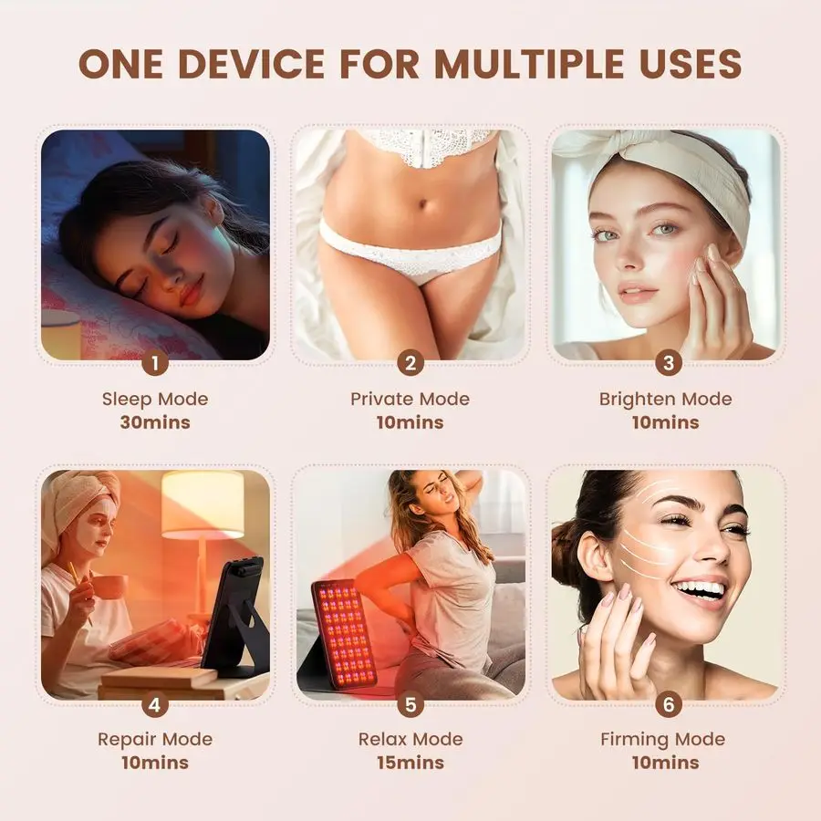 علاج الضوء الأحمر للوجه والجسم، علاج الضوء الأحمر المحمول مع نظارات واقية، علاج الضوء الأحمر بالأشعة تحت الحمراء 850 نانومتر مع 6