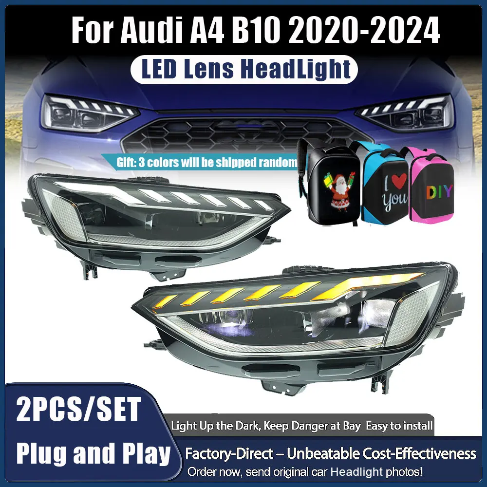 

Headlights Assembly for Audi A4 S4 RS4 B9 B10 LED Headlamps 2020-2024 Flow Turn Signal Aircraft Design Scanning Tuning Plug Play
