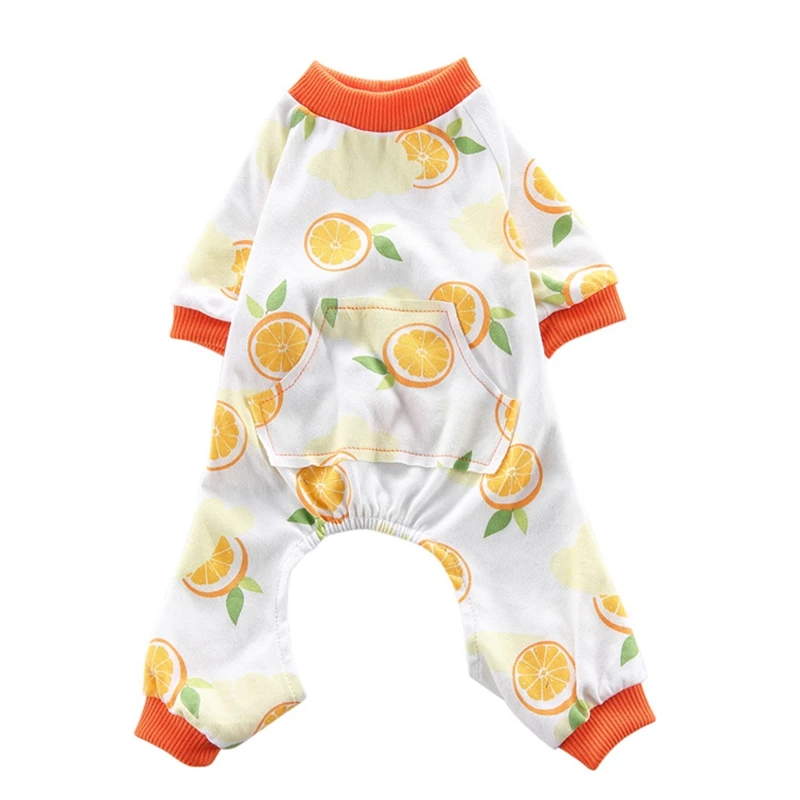 Orange Print Dog Pajamas, Soft Cotton Dog Nightclothes,Cozy Shirt Pet Clothes Jumpsuit Pjs Sleepwear For Dogs Puppy