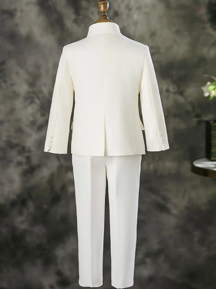 Jungenanzug direkt vom Hersteller, formelle Kinderkleidung, 4-teiliger Anzug für Hochzeit, Geburtstag, Abschlussfeier, A4384, Jungen-Partyanzug – Detail 3