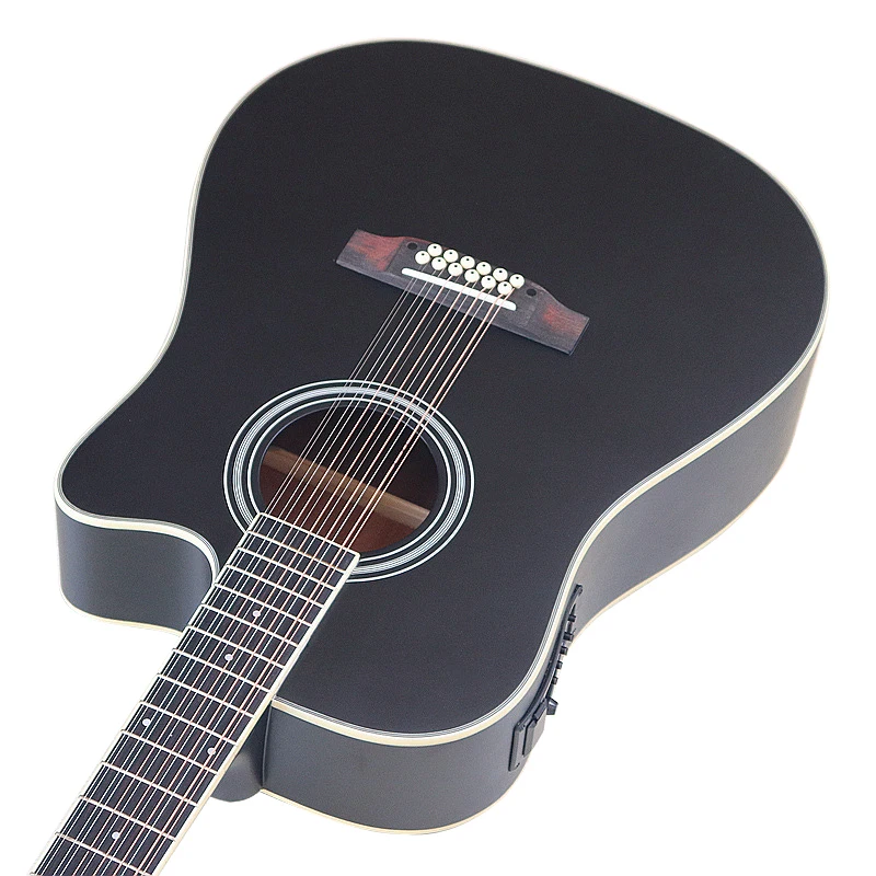 Black 41 Inch Electric Acoustic Guitar 12 String Basswood Body Electric Folk Guitar Good Handicraft