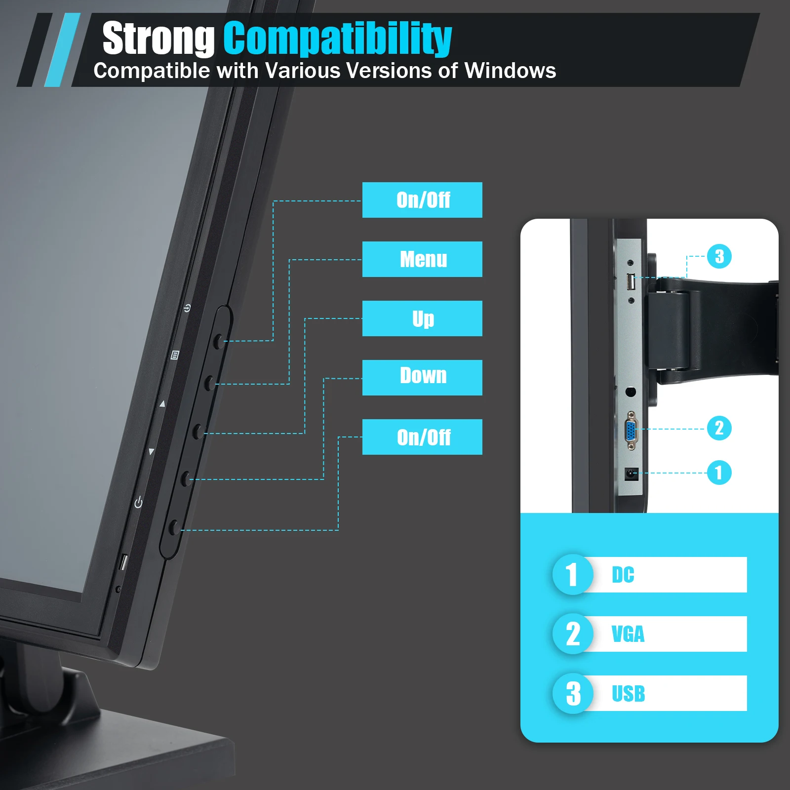 شاشة LCD تعمل باللمس مقاس 17 بوصة، شاشة USB VOD POS للبيع بالتجزئة تعمل باللمس مع مكبر صوت وHDMI، 300 Cd/M2 1280x1024 عالي الدقة