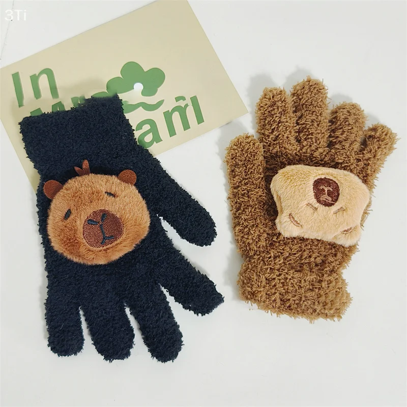 New Winter Warm Kids 3D Cartoon Capybara Fashion Cute Boy Girl Glove Plush Soft Mittens Comfortable Gloves Suitable For Children