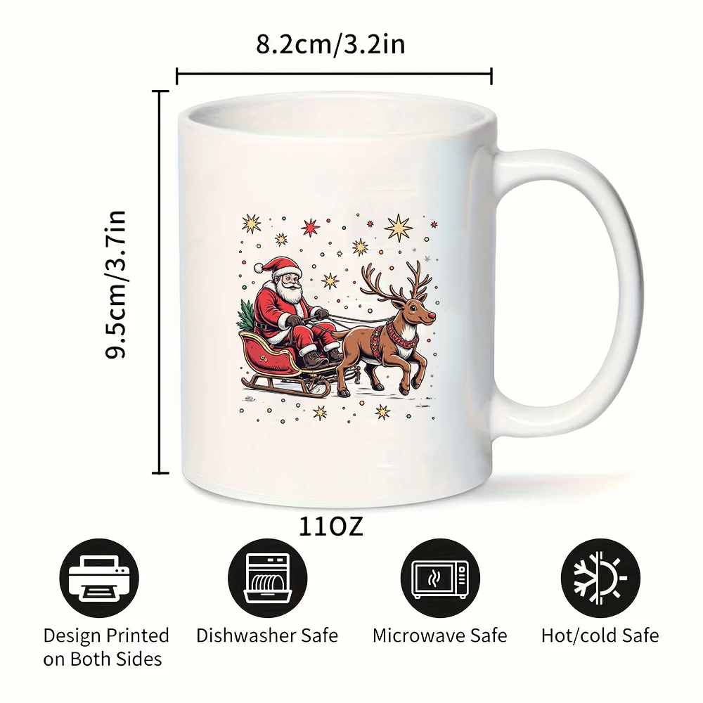 كوب 11 أونصة + رسم توضيحي مزلقة الرنة سانتا كلوز كرتونية + هدية عيد الميلاد للأطفال كوب ماء كوب قهوة للمكتب العائلي