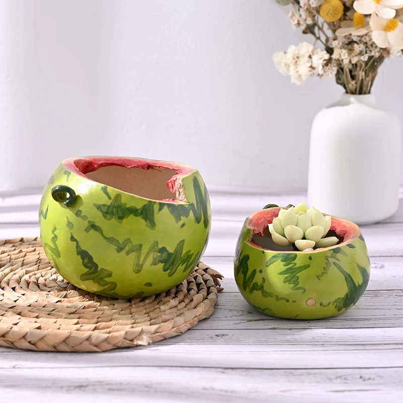 Simple, Light, Luxury, Cute Watermelon Breathable Green Plants Meaty Flower Pots Fruits Thumbs Ceramic Coarse Ceramic Creativity