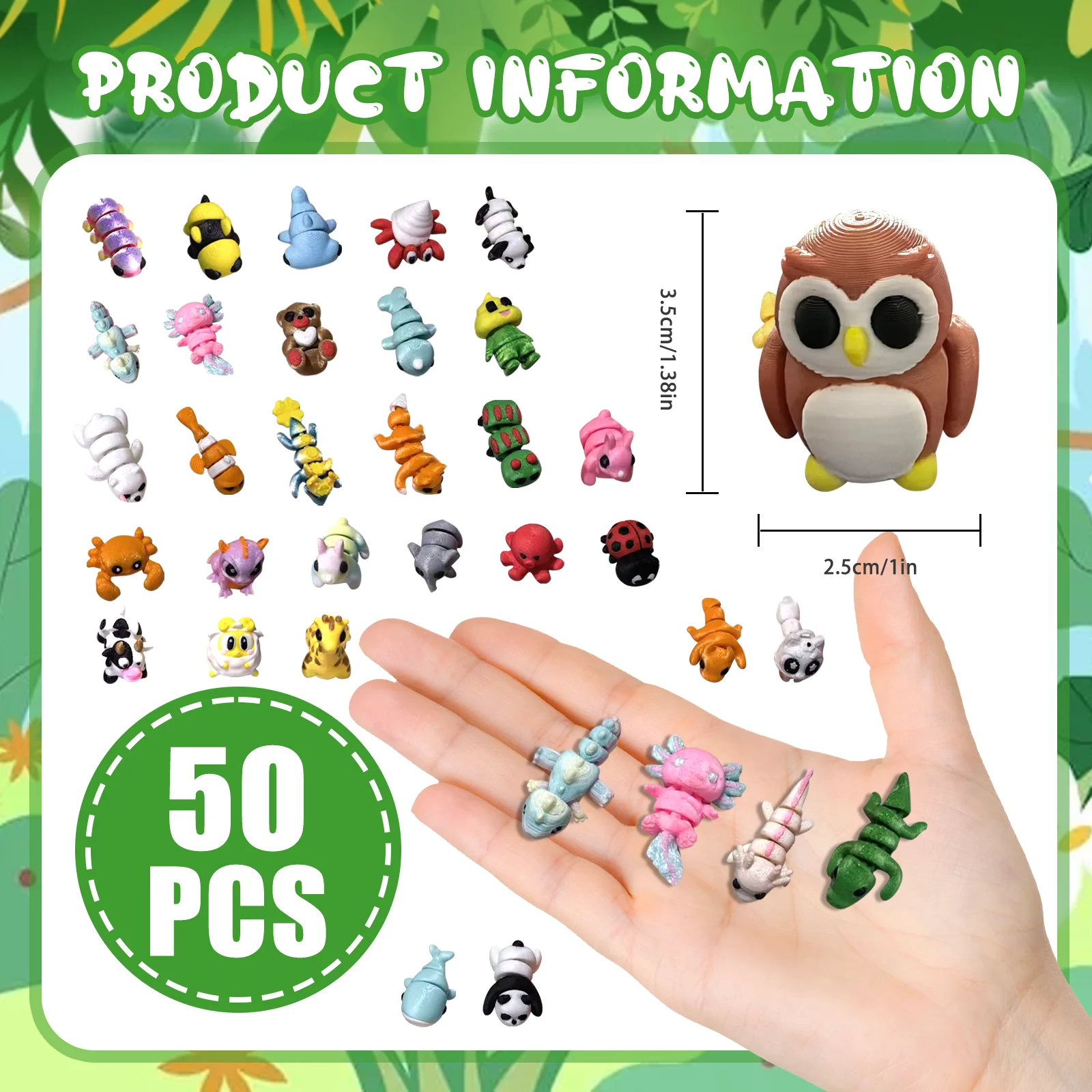 10/20/30/50Pcs Mini 3D Printed Animal Figurines Set, Articulated Flexible Fidget Toys Cute Desk Pets Decor for Party Favors