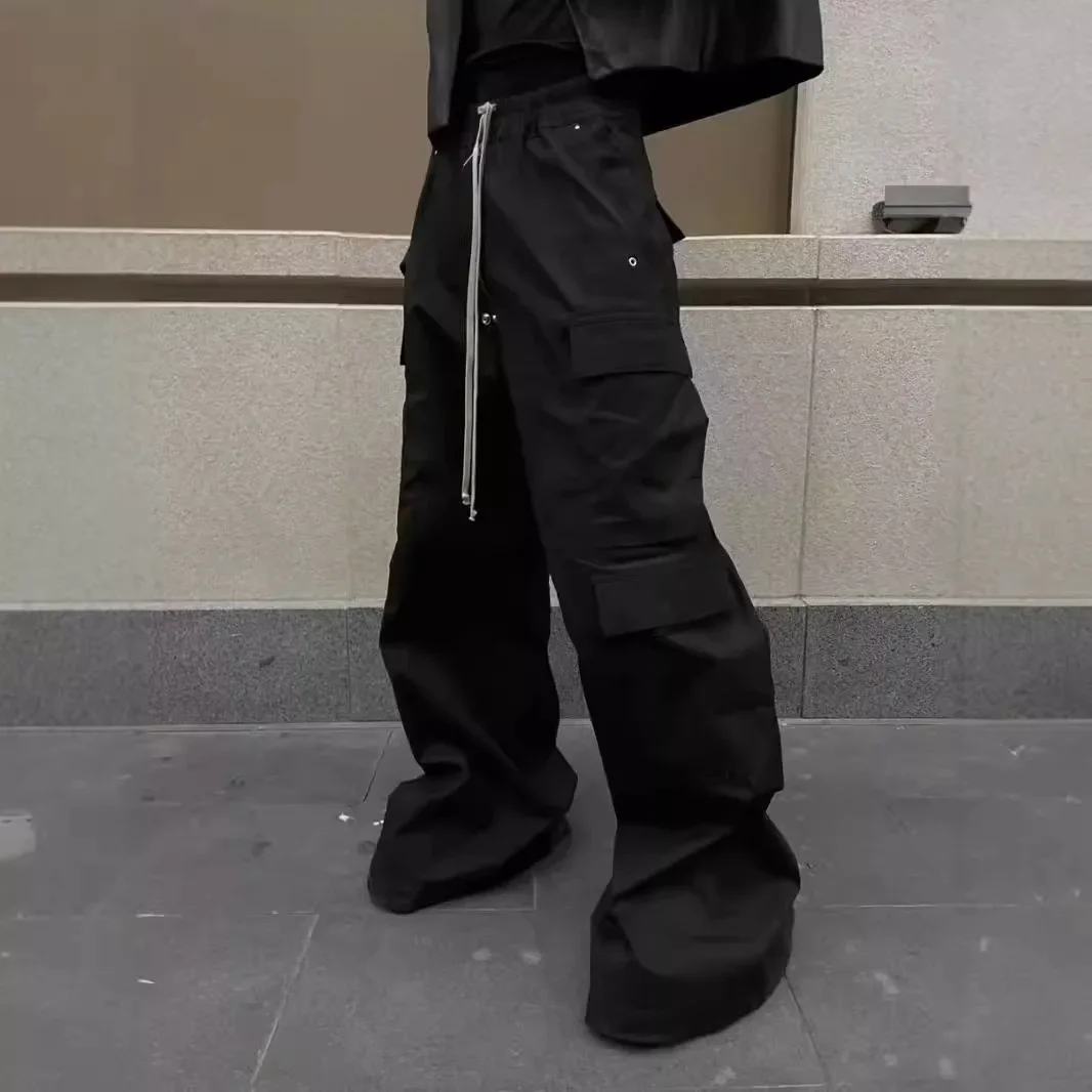 Pantalones Casuales Estilo Americano 2026, Pantalones Cargo Negros con Múltiples Bolsillos, Corte Holgado y Pierna Ancha para Hombre, Primavera-Verano