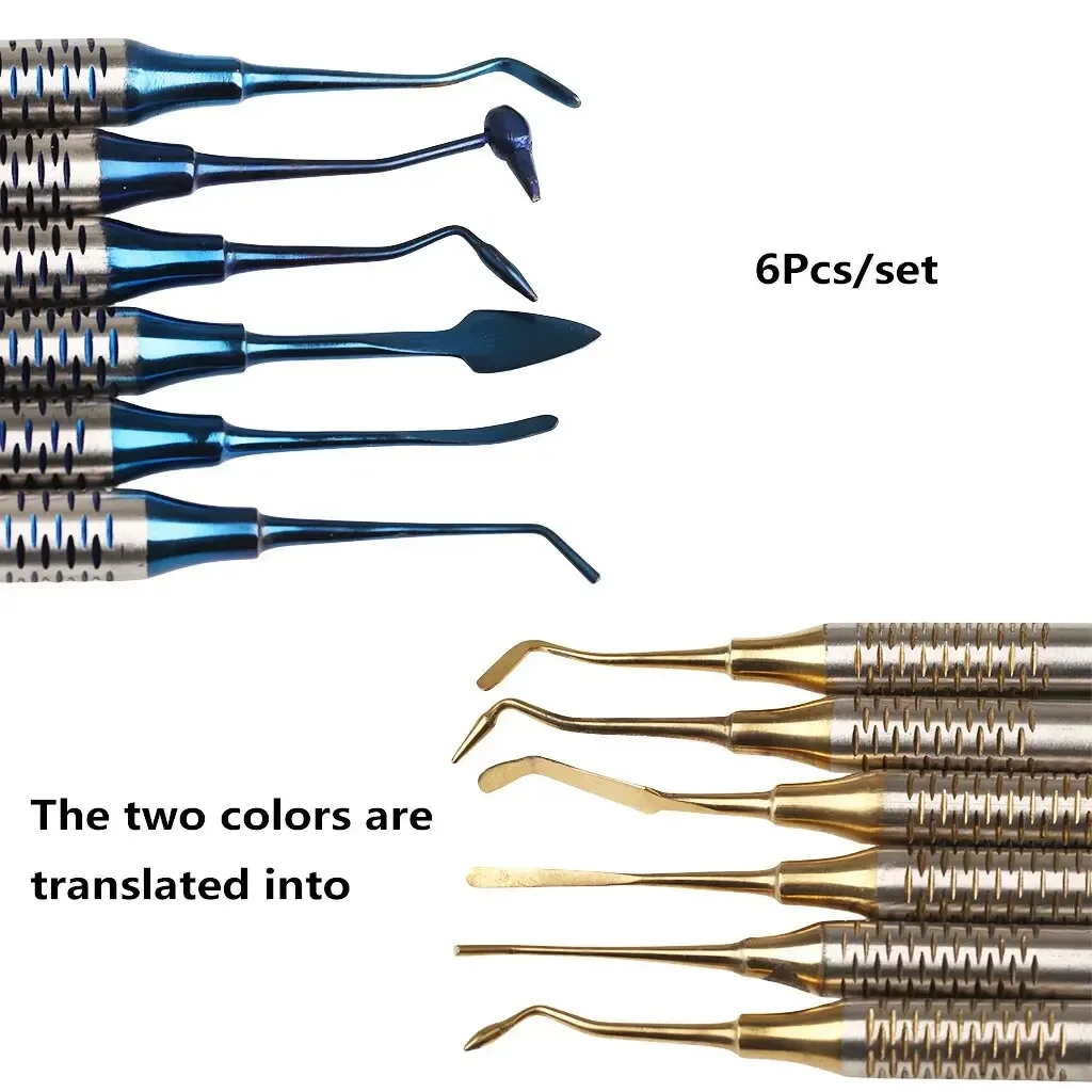 Espátula de resina Dental de 6 piezas, juego de rellenos de resina de Punta chapada en estaño, accesorios dentales, herramientas dentales