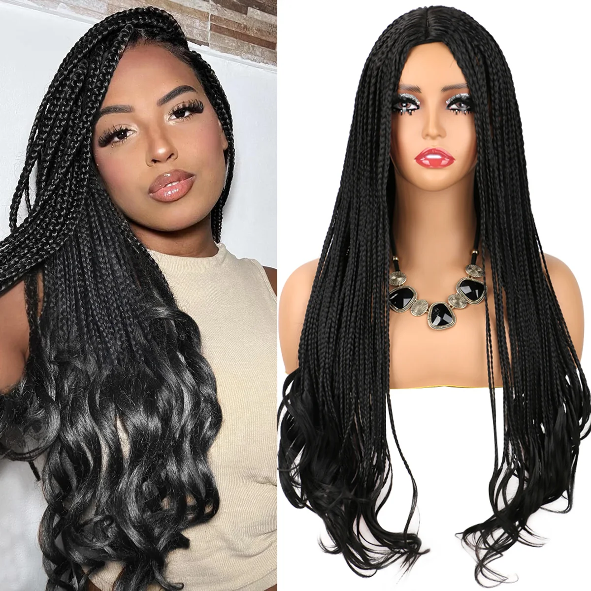 

Парик с длинной косой и вьющимися концами, полностью машинное производство, парики с косой для чернокожих женщин, бесклеевые вьющиеся плетения крючком, плетеный парик из волос