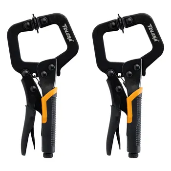 TOLESA 9"/11" Adjustable Metal Face Clamp 2pcs C Clamp for wood welding repair and pocket hole joinery cabinet carc
