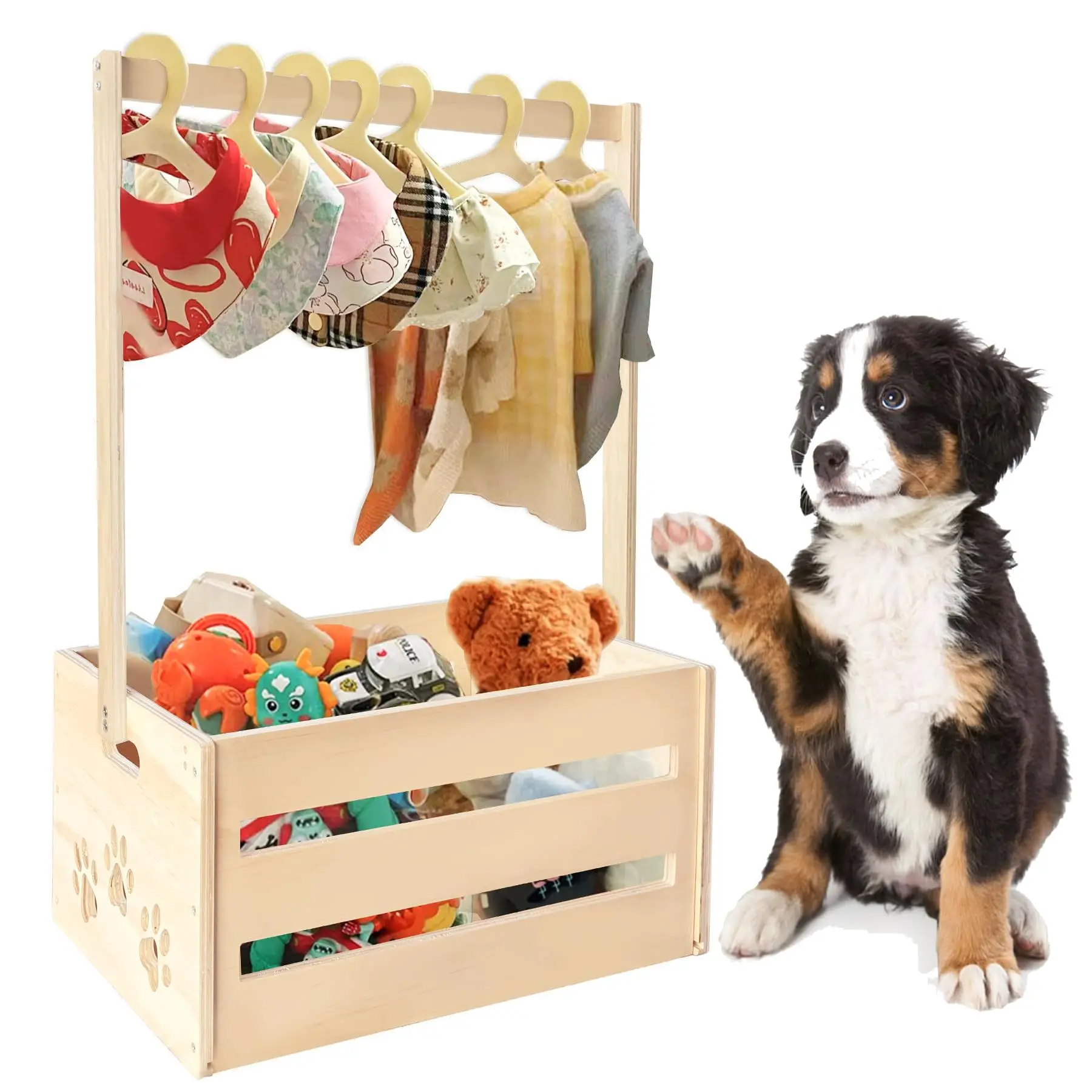 

Wooden toy box with handle Pet item storage box