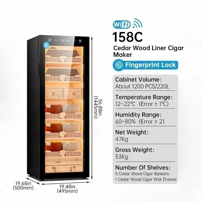 

158C Cedar Wood Independent Adjustable Temperature Control Compressor Refrigerated Cigar Humidor Cabinet