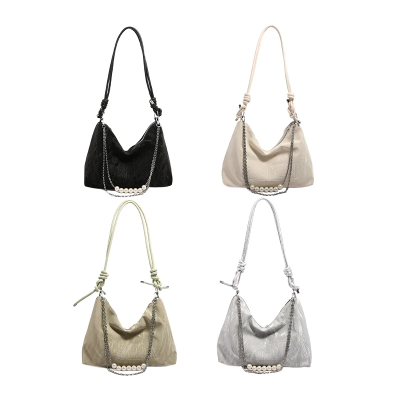 

Stylish PU Leather Shoulder Bag Pearls Chain Handbag for Office Shopping Travel