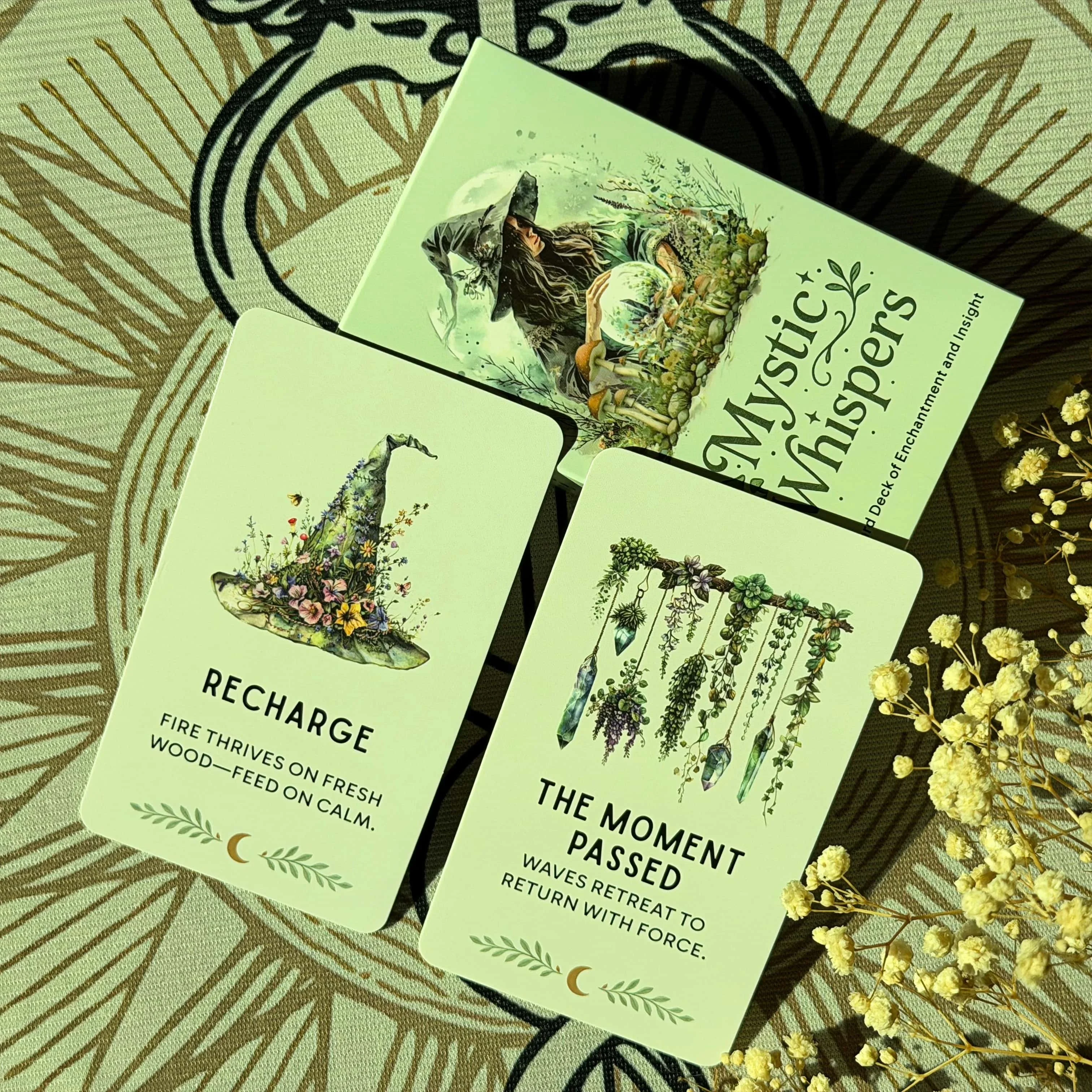 English Mystical Whisper Oracle Cards, 72 Tarot Cards, Divination Tool, Watercolor Illustrations, Intuitive Meditation Gift