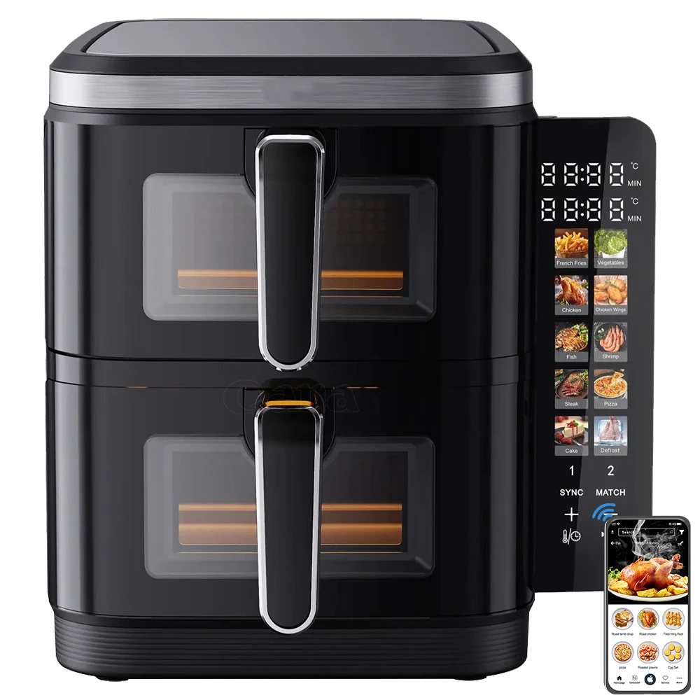 

&* Double Air Fryer 5.5L 2 Independent Fryers With Smart Sync 1750W 8-in-1 Functions Non-Stick Dishwasher Safe Dual Air Fryer