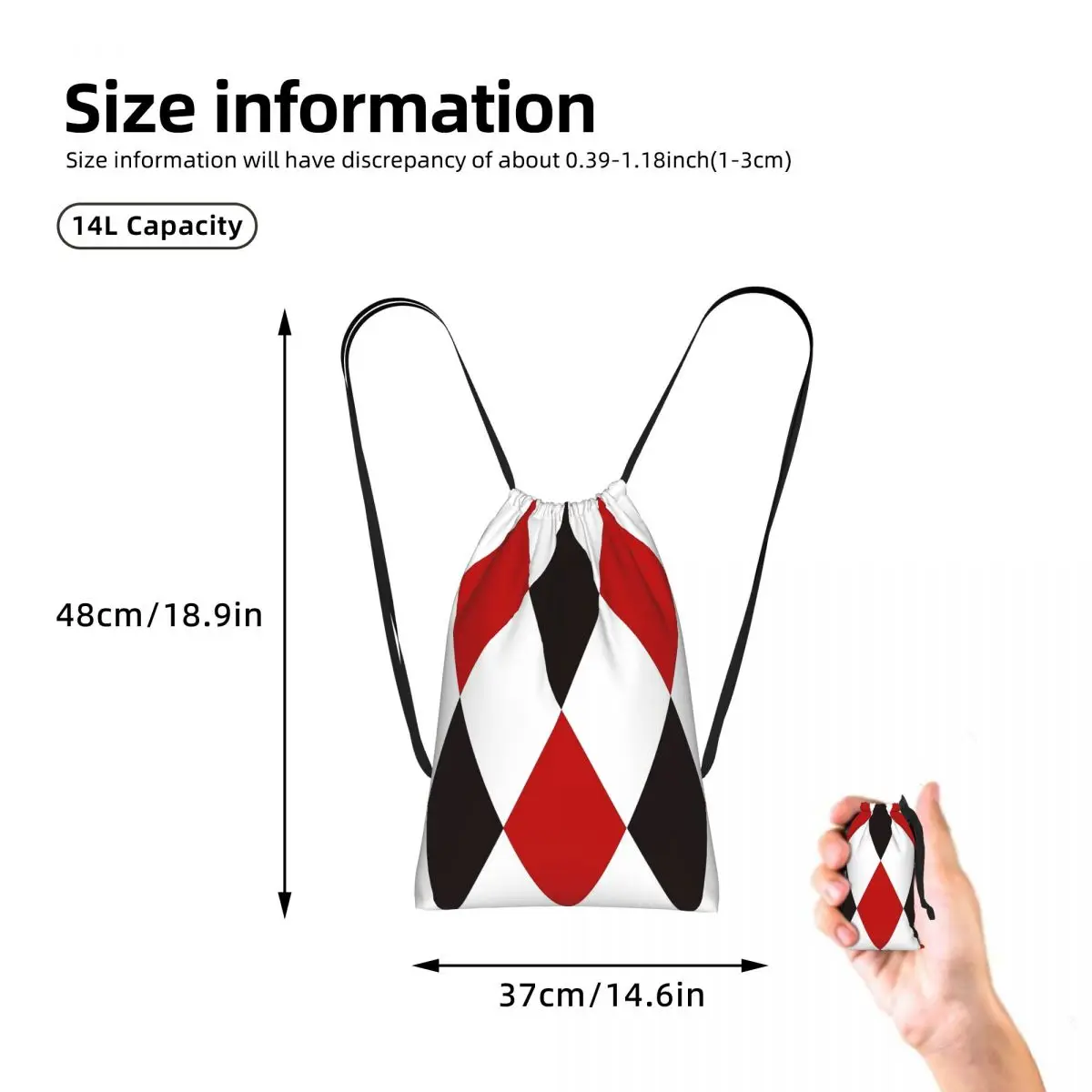 Harlequin Plaid Playing Cards Diamond Drawstring Backpack hiking cycling Bag Lightweight Storage Drawstring Bag for Men Women