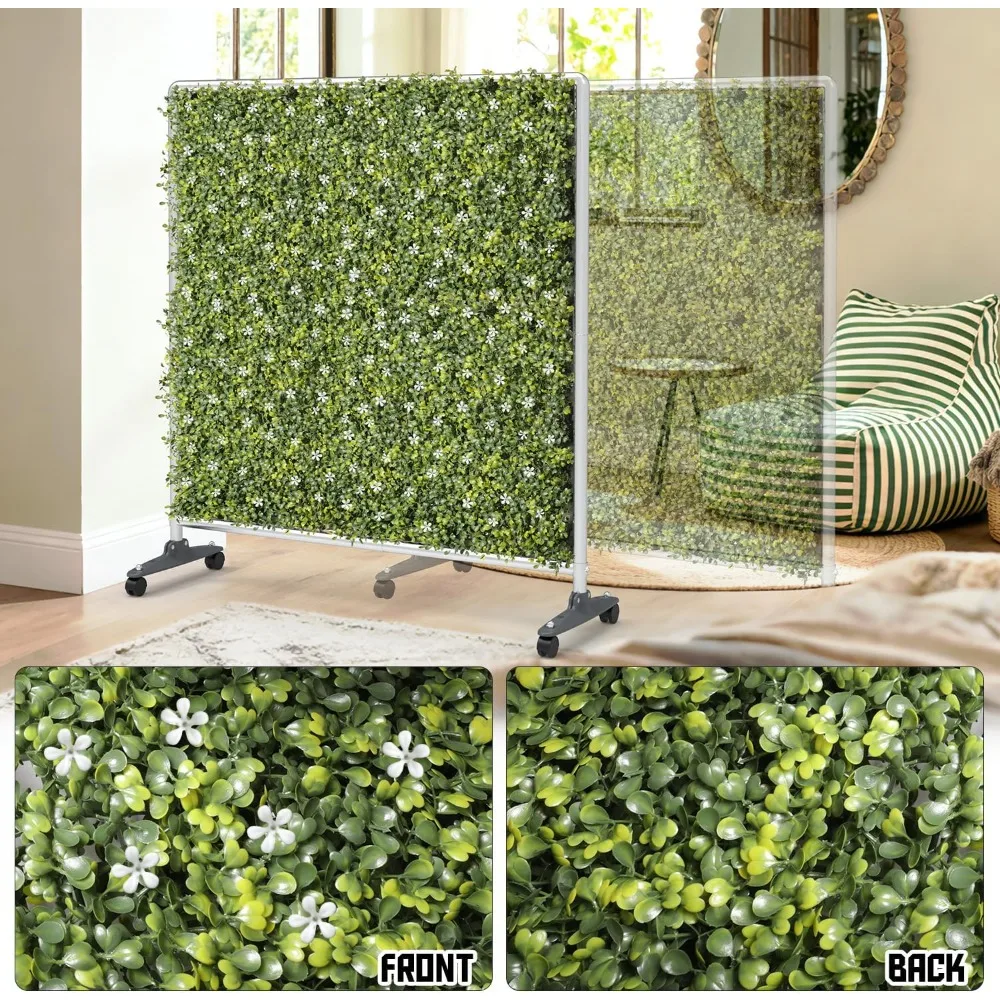 مقسم الغرفة 60 بوصة Hx60 W قسم غرفة الحائط المحمول ذو التحوط الصناعي، لوحات خشب البقس الخضراء سياج شاشة الخصوصية قائمة بذاتها #4