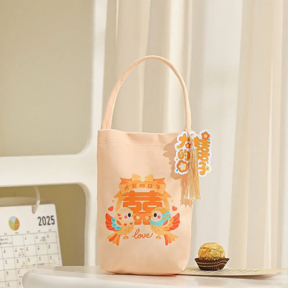 

Fashion Canvas Wedding Candy Bag Tassels Drawstring Chinese Style Handbag Bowknot Handbag Small Wrist Bag Birthday