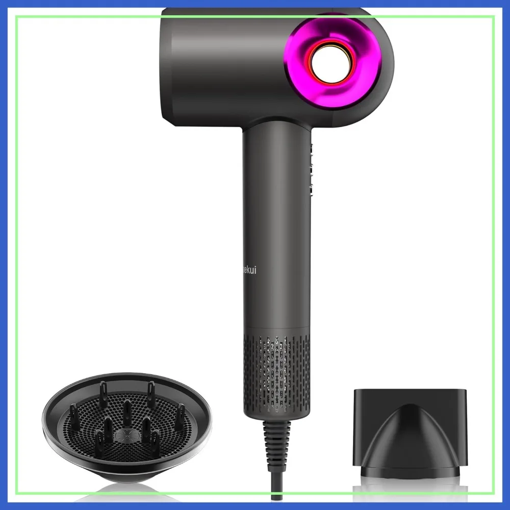 

High-Speed Ionic Hair Dryer, Low Noise Blow Dryer with Diffuser & Nozzle, Fast Drying, Thermo-Control, Travel Friendly