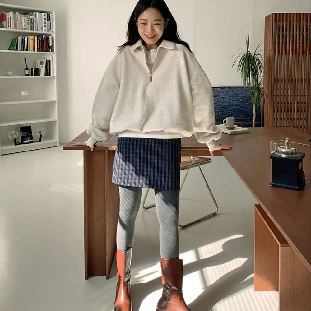 Moda medio cuello alto manga larga Top suelto cremallera otoño Sudadera con capucha Top ropa coreana Ins sudaderas para mujeres viaje