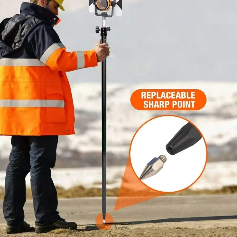 DT16 2PCS Survey Range Rod Prism Pole Point Tip 5/8 Thread Stainless Steel for Land Surveying