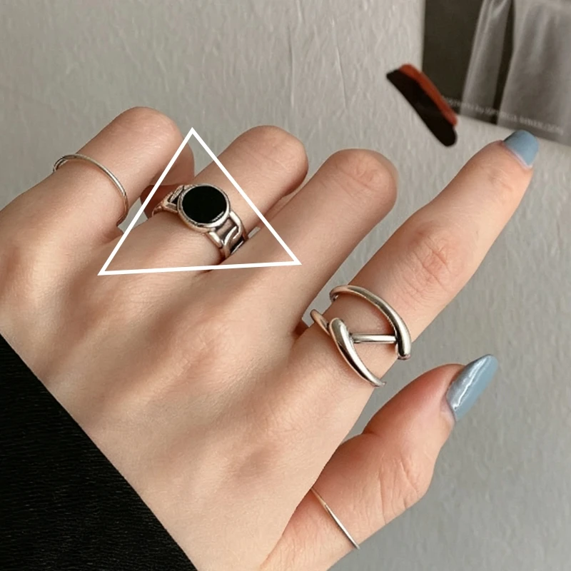 Women's 925 Sterling Silver Adjustable Black Stone Stackable Ring
