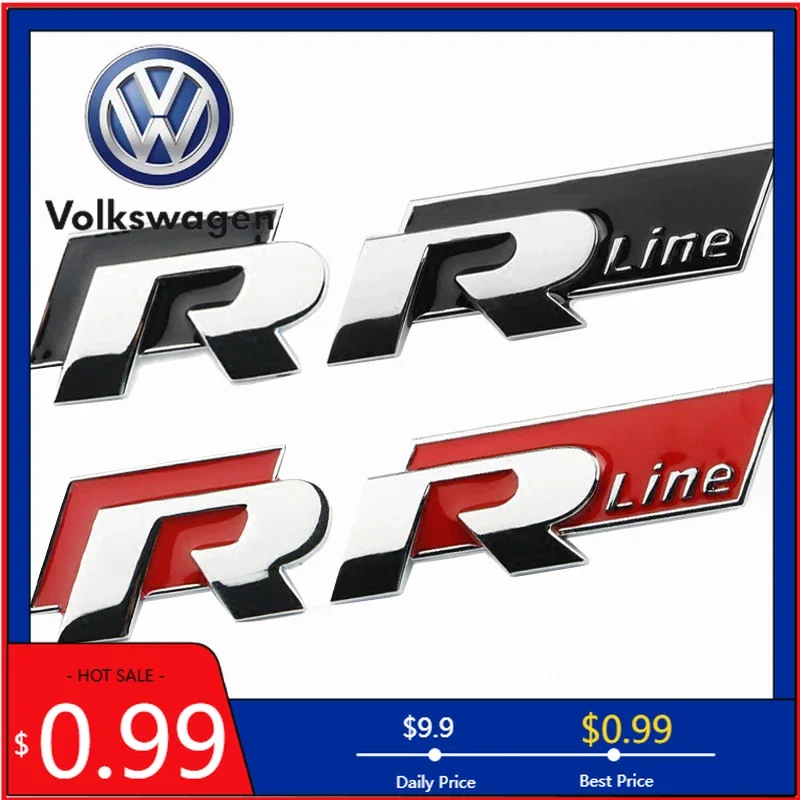 VW 2026 Hot R-LINE R Car Front Grille Trunk 3D Metal Stickers Emblem Decoration Accessories For VW Polo Golf 5 7 Passat B5 B6 Sc