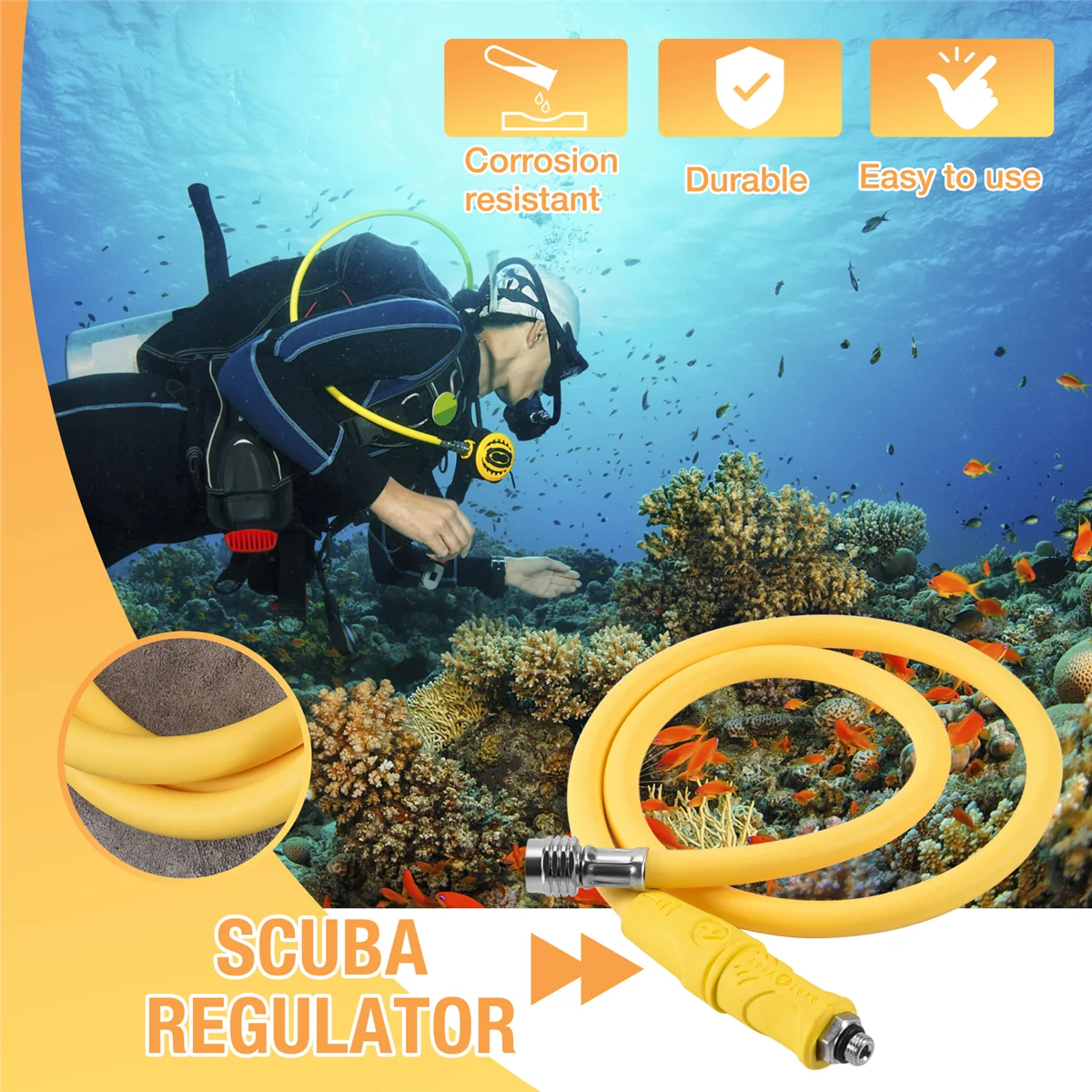 

GZMO Durable Scuba Diving BCD Medium Pressure Hose Scuba Diving Regulator for 2Nd Gauge Breathing Regulator