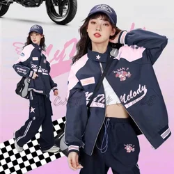 Sanrio Kawaii MyMelody Kuromi Cinnamoroll  Baseball Uniform Biker Punching Female Loose Warm Windproof Jacket Couple Clothes