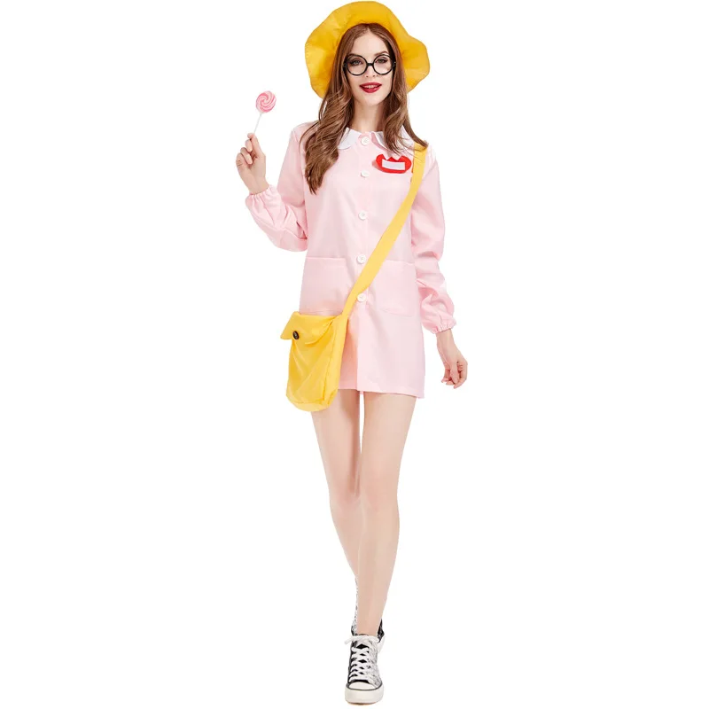 زي مدرس الحضانة للهالوين التنكري بأكمام طويلة للبالغين بأحجام متعددة ورياض الأطفال الياباني ثنائي اللون Sch