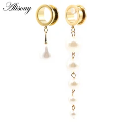 Alisouy 1pc Stainless Steel Water Drop Pearls Ear Flesh Tunnels Plugs Expanders Stretcher Gauges Earrings Piercing Body Jewelry