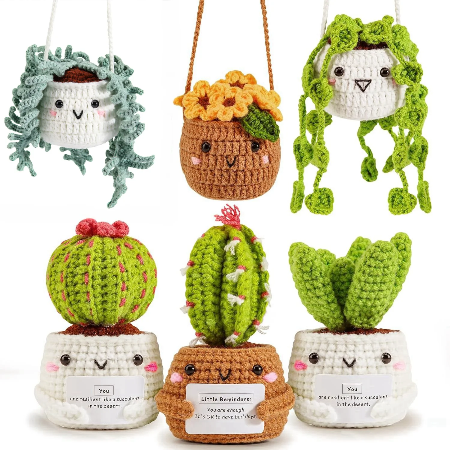 طقم كروشيه مع إكسسوارات كروشيه للمبتدئين ونباتات القدور وعائلة عصارية ، 6 من الخيوط ، + خيوط