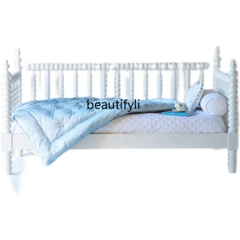 

HFrench retro, solid wood sofa, American country white sofa bed, simple small apartment, three-person sofa