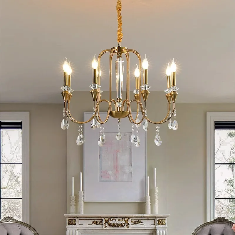 

SANDYHA Retro Crystal Pendant Lights with Candle Bulbs Chic Chandeliers for Living Room Bedroom and Study Elegant Lighting