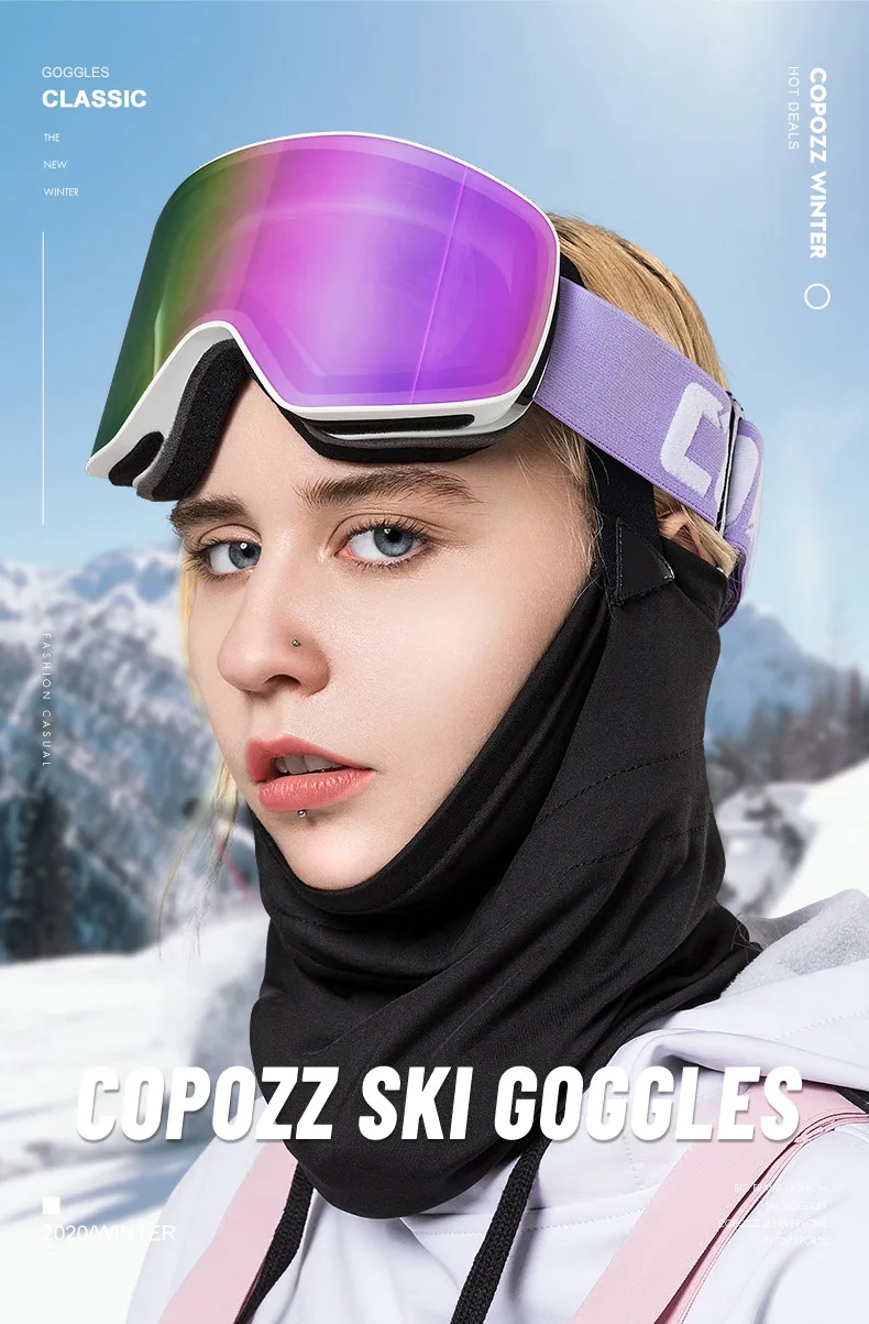COPOZZ Zylindrische Skibrille für Männer und Frauen, Doppelschicht-Snowboardbrille für Erwachsene, Anti-Beschlag UV400 Skate-Skibrille – Detail 2