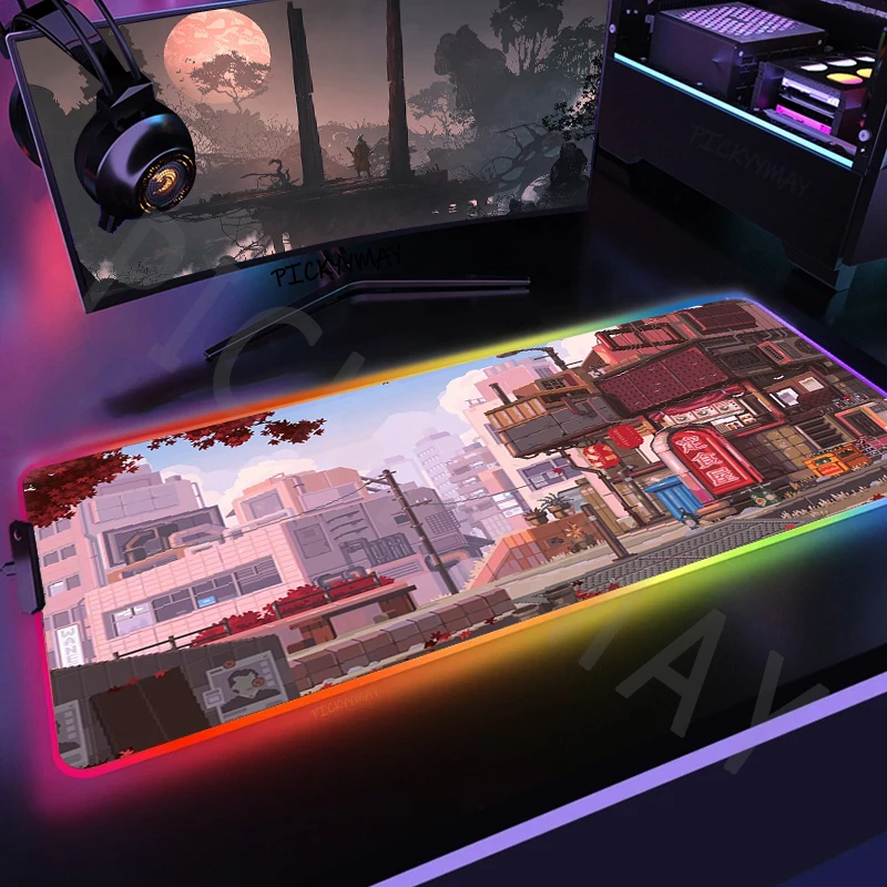 

Japan Street Pixel Scenery LED Gaming Mousepads Backlight Large Desk Mat Pc Gamer Mousepad RGB Mouse Pad Luminous Mouse Mat