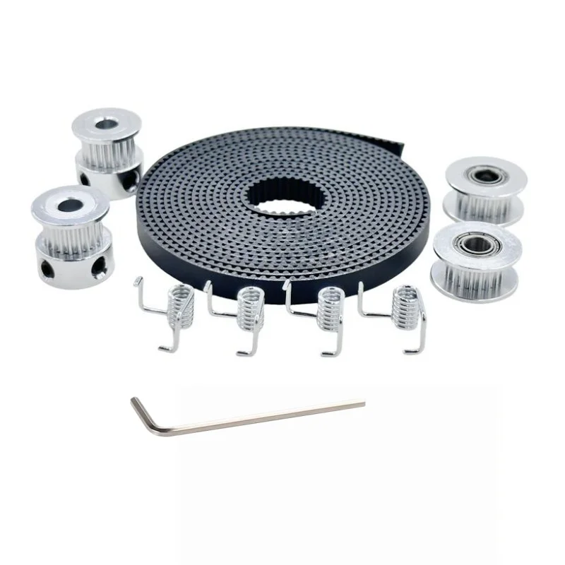 2 Meters GT2 Timing Belt 6mm Wide 2PC 20 Teeth 5mm Bore Pulley Wheel 4PC Tensioner Spring Hex Wrench Idlers Printers CNC Parts