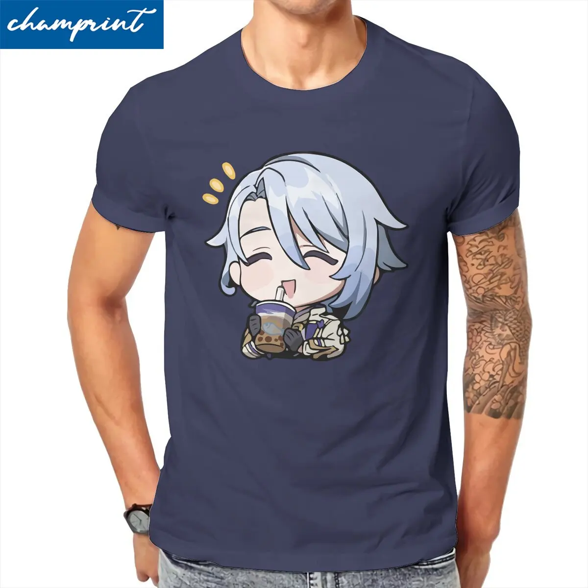 Kawaii Kamisato Ayato Men T Shirts Genshin Impact Anime Casual Tees Short Sleeve T-Shirts Pure Cotton Gift Idea Clothing