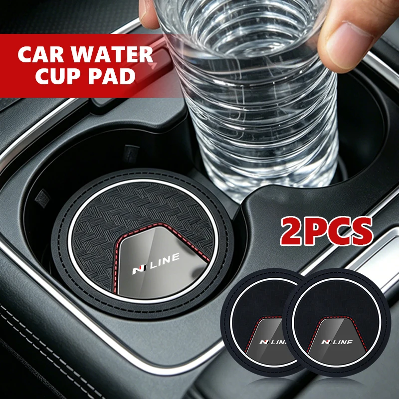 2pcs Car Water Cup Holder Pad PVC Dustproof Auto Interior Mat For Hyundai N LINE i30 i20 Sonata Accent Tucson Elantra Azera