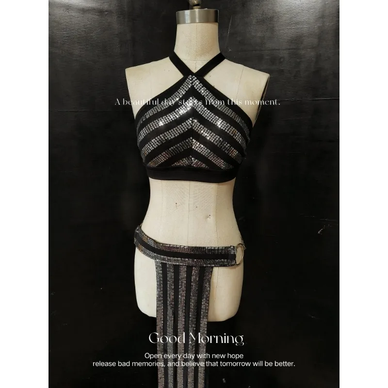 Costumi di danza del ventre tribale Fusion personalizzati Set di prestazioni Top e sciarpa semplice con cintura in vita